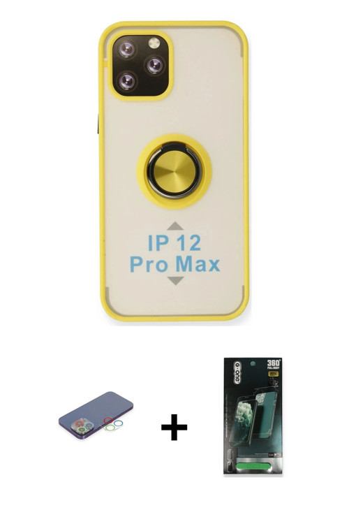ieg™ iPhone 12 Pro Kılıf Yörünge Çizgi - Şeffaf 360 Full Body Arka Koruyucu + Mavi Renkli Kamera Len