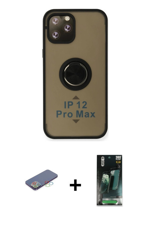 ieg™ iPhone 12 Pro Kılıf Yörünge Çizgi - Şeffaf 360 Full Body Arka Koruyucu + Mavi Renkli Kamera Len
