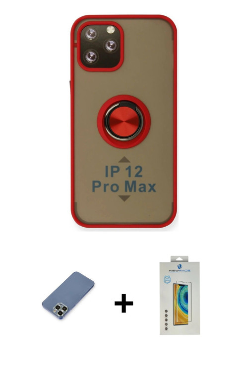 ieg™ iPhone 12 Pro Kılıf Yörünge Çizgi - Siyah Polymer Nano Ekran Koruyucu + Açık Yeşil Metal Kamera