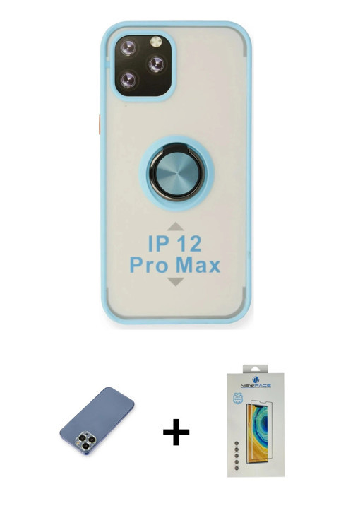 ieg™ iPhone 12 Pro Kılıf Yörünge Çizgi - Siyah Polymer Nano Ekran Koruyucu + Açık Yeşil Metal Kamera