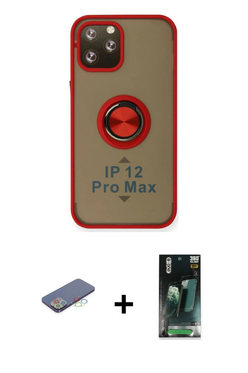 ieg™ iPhone 12 Pro Kılıf Yörünge Çizgi - Şeffaf 360 Full Body Arka Koruyucu + Mavi Renkli Kamera Len