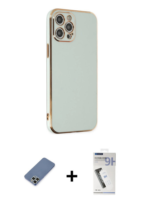 ieg™ iPhone 12 Pro Kılıf Yankı Serisi - Şeffaf Uv Polymer Nano Ekran Koruyucu + Açık Yeşil Metal Kam
