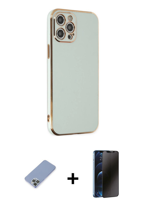 ieg™ iPhone 12 Pro Kılıf Yankı Serisi - Siyah 3D Antistatik Hayalet Cam Ekran Koruyucu + Koyu Yeşil