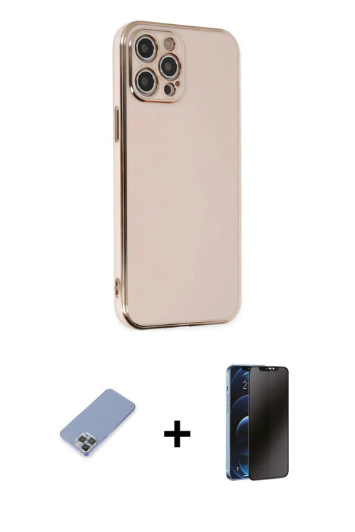ieg™ iPhone 12 Pro Kılıf Yankı Serisi - Siyah 3D Antistatik Hayalet Cam Ekran Koruyucu + Koyu Yeşil
