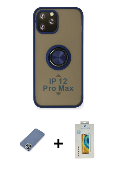 ieg™ iPhone 12 Pro Kılıf Yörünge Çizgi - Siyah Polymer Nano Ekran Koruyucu + Açık Yeşil Metal Kamera