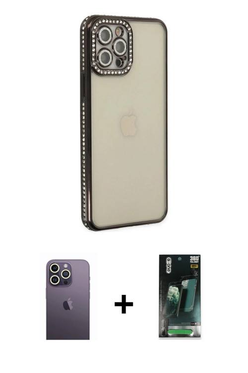 ieg™ iPhone 12 Pro Kılıf Yörünge Koleksiyonu - Şeffaf 360 Full Body Arka Koruyucu + Beyaz Neon Fosfo