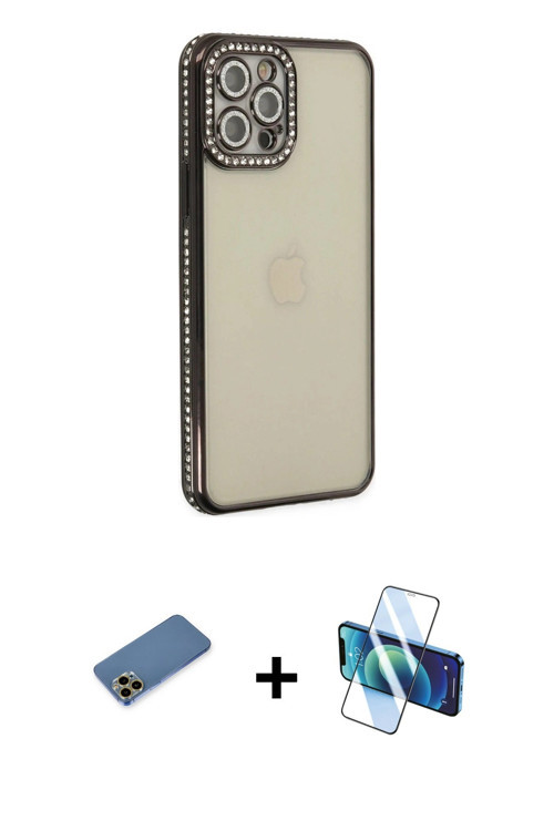 ieg™ iPhone 12 Pro Kılıf Yörünge Koleksiyonu - Siyah 3D Antistatik Seramik Nano Ekran Koruyucu + Gol