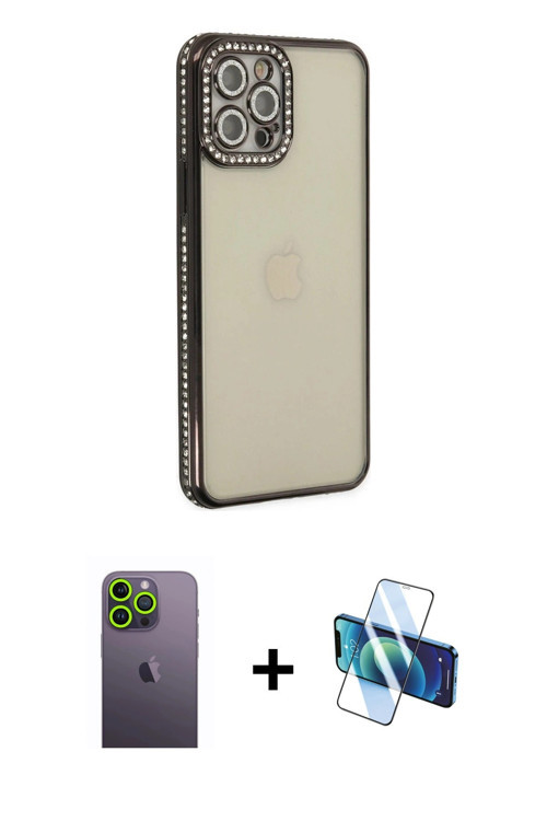 ieg™ iPhone 12 Pro Kılıf Yörünge Koleksiyonu - Siyah 3D Antistatik Seramik Nano Ekran Koruyucu + Yeş