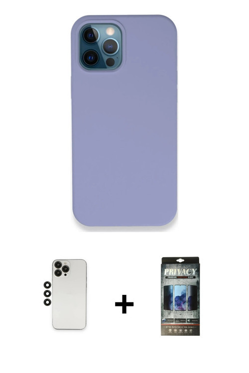 ieg™ iPhone 12 Pro Kılıf Zirve Modern Özel Seri - Siyah 34D Hayalet Izgaralı Cam + Siyah Shine Kamer