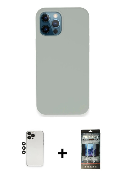 ieg™ iPhone 12 Pro Kılıf Zirve Modern Özel Seri - Siyah 34D Hayalet Izgaralı Cam + Siyah Shine Kamer