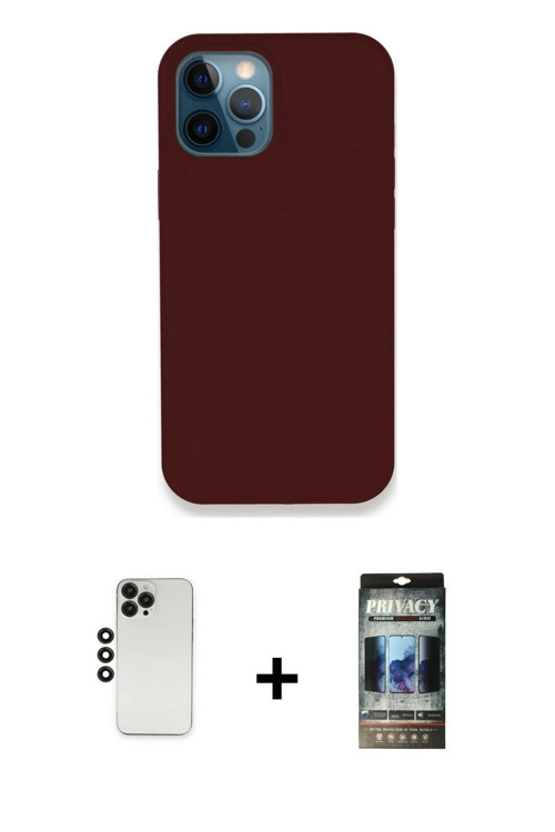 ieg™ iPhone 12 Pro Kılıf Zirve Modern Özel Seri - Siyah 34D Hayalet Izgaralı Cam + Siyah Shine Kamer