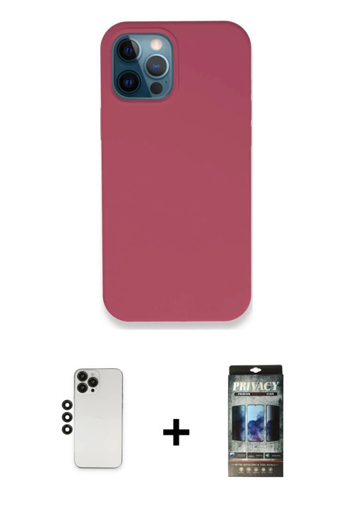 ieg™ iPhone 12 Pro Kılıf Zirve Modern Özel Seri - Siyah 34D Hayalet Izgaralı Cam + Siyah Shine Kamer