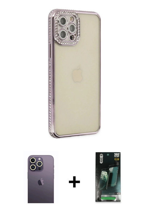 ieg™ iPhone 12 Pro Kılıf Yörünge Koleksiyonu - Şeffaf 360 Full Body Arka Koruyucu + Beyaz Neon Fosfo
