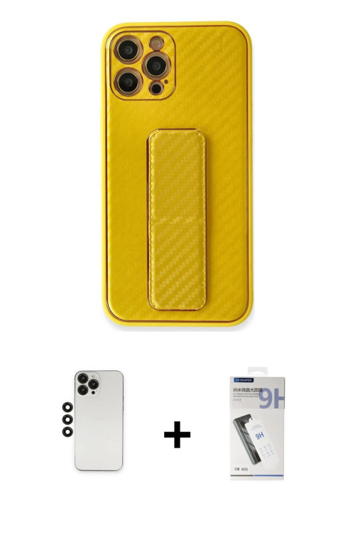 ieg™ iPhone 12 Pro Kılıf Yörünge Yansıma - Şeffaf Uv Polymer Nano Ekran Koruyucu + Siyah Shine Kamer