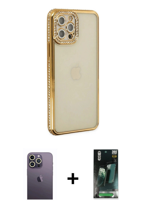 ieg™ iPhone 12 Pro Kılıf Yörünge Koleksiyonu - Şeffaf 360 Full Body Arka Koruyucu + Beyaz Neon Fosfo