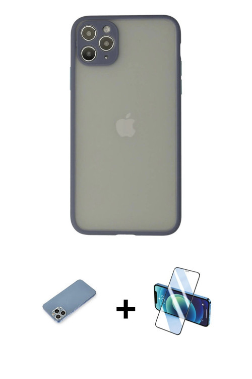 iPhone 12 Pro Max Kılıf Ahenk Çizgi Serisi - Siyah 3D Antistatik Seramik Nano Ekran Koruyucu +