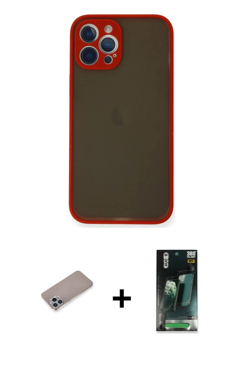 ieg™ iPhone 12 Pro Max Kılıf Ahenk Çizgi Serisi - Siyah 360 Mat Full Body Arka Koruyucu + Sierra Blu