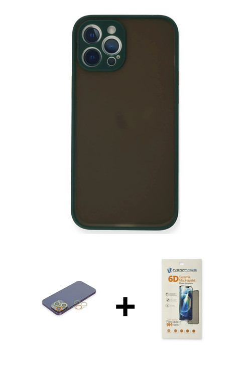 ieg™ iPhone 12 Pro Max Kılıf Ahenk Çizgi Serisi - Siyah 6D Mat Seramik Hayalet Nano Ekran Koruyucu +