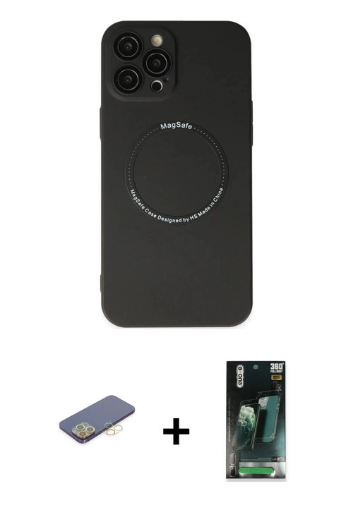 ieg™ iPhone 12 Pro Kılıf Zirve Klasik Prime - Siyah 360 Mat Full Body Arka Koruyucu + Sarı Renkli Ka