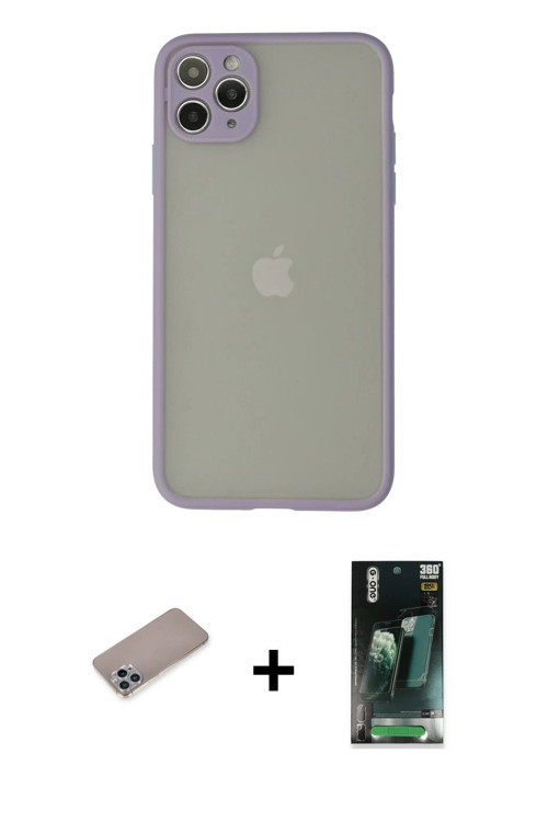 ieg™ iPhone 12 Pro Max Kılıf Ahenk Çizgi Serisi - Siyah 360 Mat Full Body Arka Koruyucu + Sierra Blu