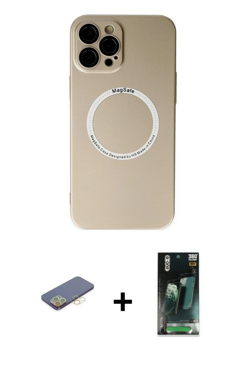 ieg™ iPhone 12 Pro Kılıf Zirve Klasik Prime - Siyah 360 Mat Full Body Arka Koruyucu + Sarı Renkli Ka