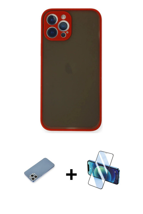 iPhone 12 Pro Max Kılıf Ahenk Çizgi Serisi - Siyah 3D Antistatik Seramik Nano Ekran Koruyucu +