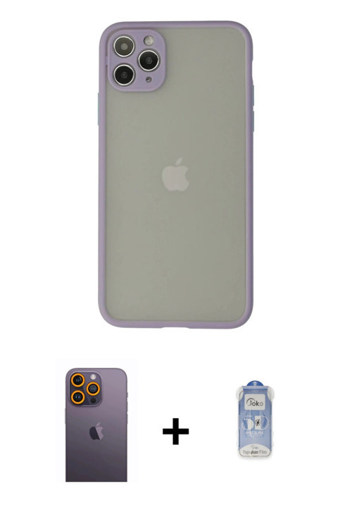 ieg™ iPhone 12 Pro Max Kılıf Ahenk Çizgi Serisi - Siyah Joko Magic 5D Cam + Sarı Neon Fosforlu Kamer