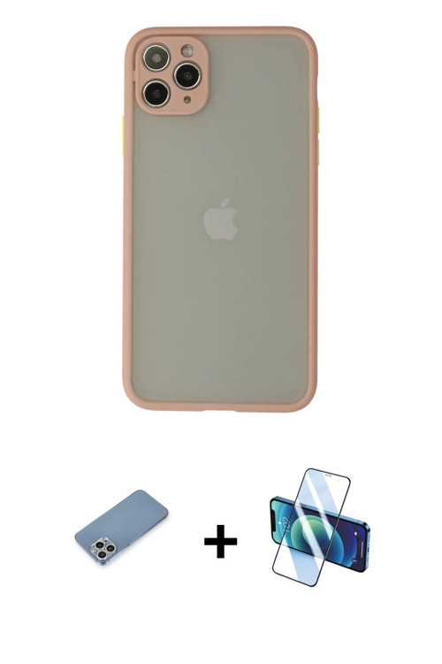iPhone 12 Pro Max Kılıf Ahenk Çizgi Serisi - Siyah 3D Antistatik Seramik Nano Ekran Koruyucu +