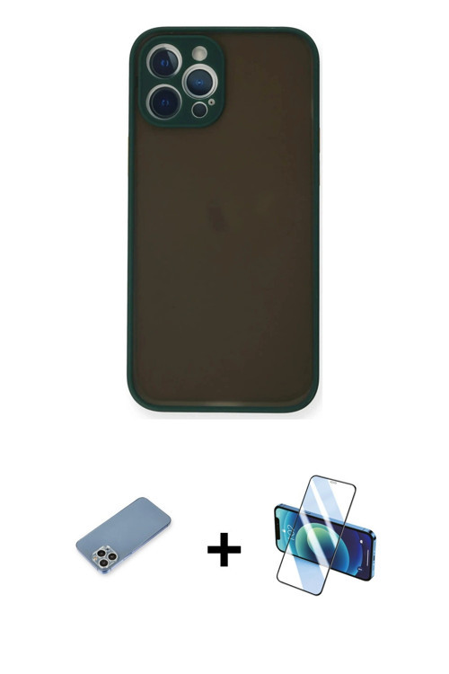 iPhone 12 Pro Max Kılıf Ahenk Çizgi Serisi - Siyah 3D Antistatik Seramik Nano Ekran Koruyucu +