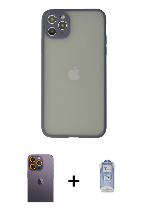 ieg™ iPhone 12 Pro Max Kılıf Ahenk Çizgi Serisi - Siyah Joko Magic 5D Cam + Sarı Neon Fosforlu Kamer