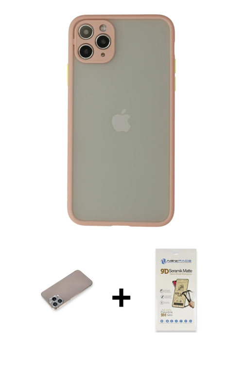 ieg™ iPhone 12 Pro Max Kılıf Ahenk Çizgi Serisi - Siyah Mat Seramik Nano Ekran Koruyucu + Sierra Blu