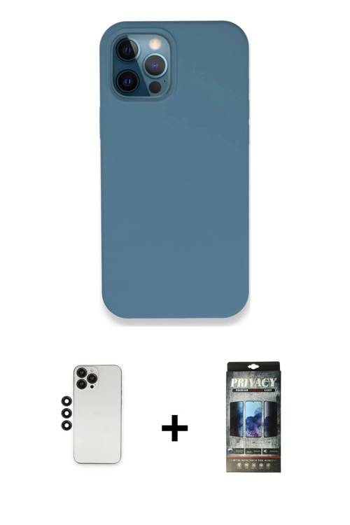 ieg™ iPhone 12 Pro Kılıf Zirve Modern Özel Seri - Siyah 34D Hayalet Izgaralı Cam + Siyah Shine Kamer