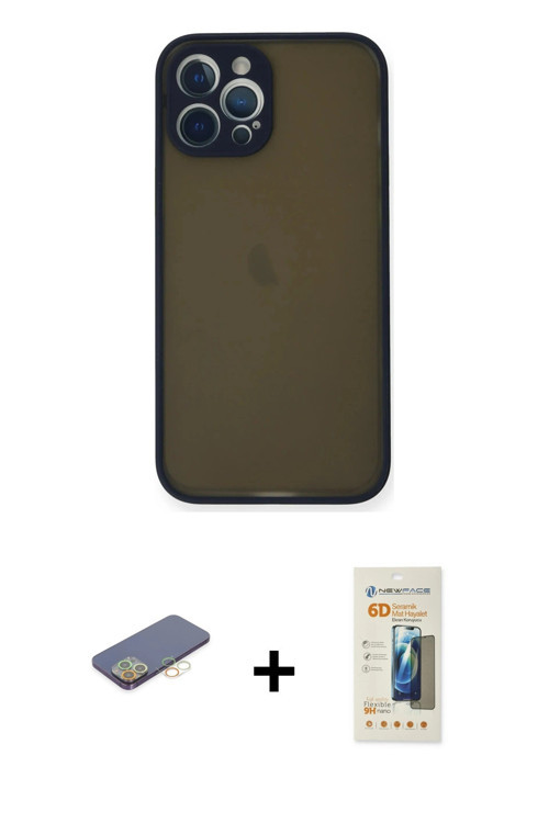ieg™ iPhone 12 Pro Max Kılıf Ahenk Çizgi Serisi - Siyah 6D Mat Seramik Hayalet Nano Ekran Koruyucu +