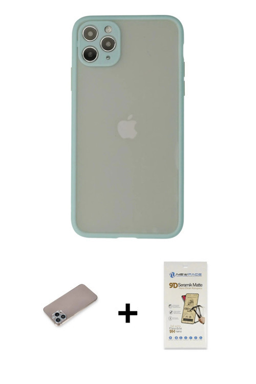 ieg™ iPhone 12 Pro Max Kılıf Ahenk Çizgi Serisi - Siyah Mat Seramik Nano Ekran Koruyucu + Sierra Blu