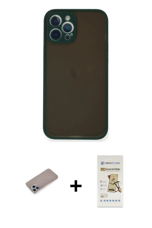 ieg™ iPhone 12 Pro Max Kılıf Ahenk Çizgi Serisi - Siyah Mat Seramik Nano Ekran Koruyucu + Sierra Blu