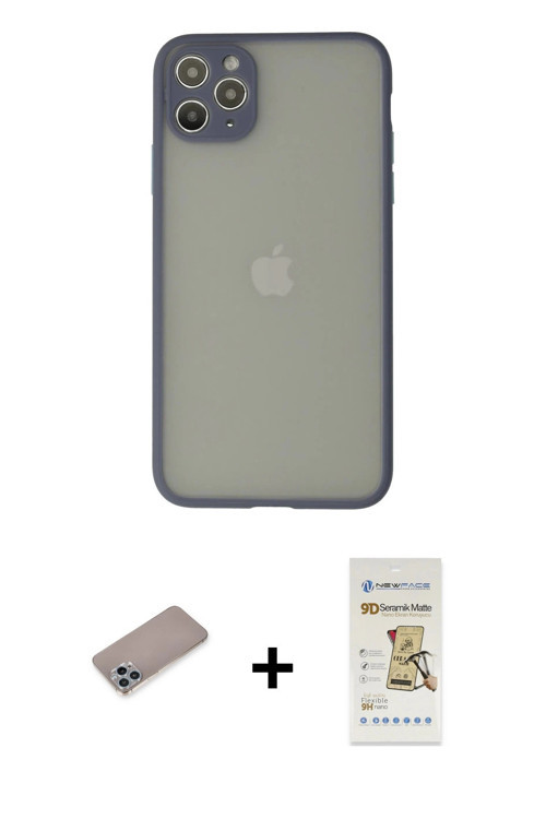 ieg™ iPhone 12 Pro Max Kılıf Ahenk Çizgi Serisi - Siyah Mat Seramik Nano Ekran Koruyucu + Sierra Blu