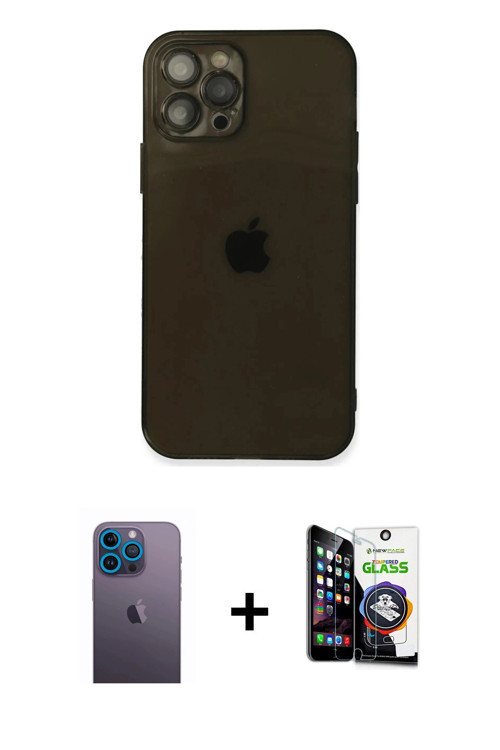 ieg™ iPhone 12 Pro Max Kılıf Ahenk Doku - Şeffaf Temperli Cam Ekran Koruyucu + Mavi Neon Fosforlu Ka