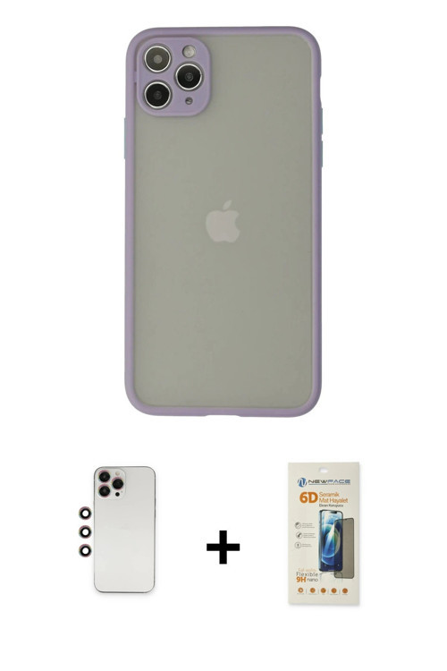 ieg™ iPhone 12 Pro Max Kılıf Ahenk Çizgi Serisi - Siyah 6D Mat Seramik Hayalet Nano Ekran Koruyucu +