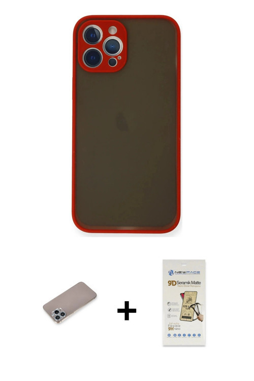 ieg™ iPhone 12 Pro Max Kılıf Ahenk Çizgi Serisi - Siyah Mat Seramik Nano Ekran Koruyucu + Sierra Blu