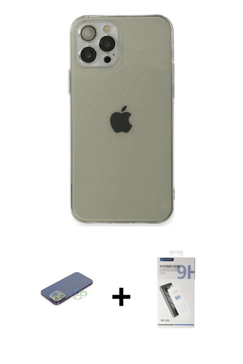 ieg™ iPhone 12 Pro Max Kılıf Ahenk Doku - Şeffaf Uv Polymer Nano Ekran Koruyucu + Yeşil Renkli Kamer