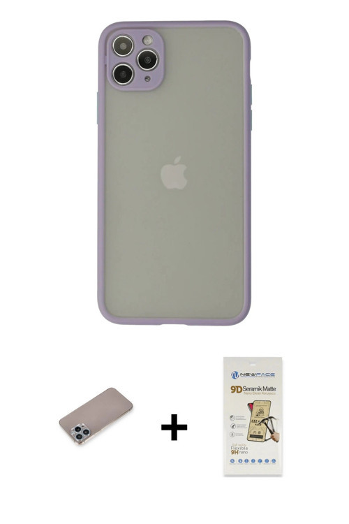ieg™ iPhone 12 Pro Max Kılıf Ahenk Çizgi Serisi - Siyah Mat Seramik Nano Ekran Koruyucu + Sierra Blu