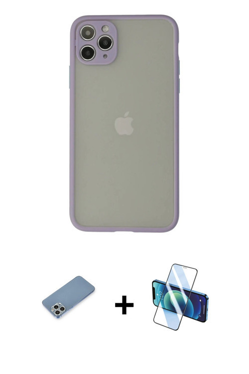 iPhone 12 Pro Max Kılıf Ahenk Çizgi Serisi - Siyah 3D Antistatik Seramik Nano Ekran Koruyucu +