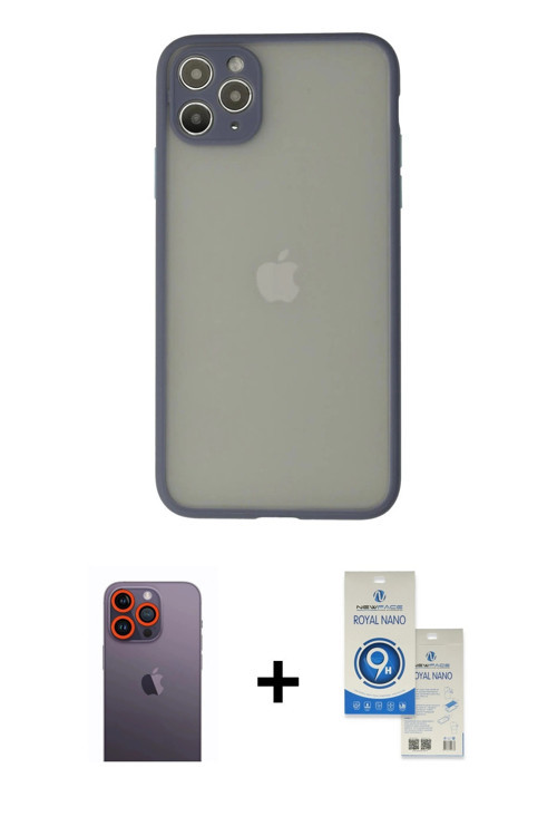 ieg™ iPhone 12 Pro Max Kılıf Ahenk Çizgi Serisi - Şeffaf Royal Nano Ekran Koruyucu + Turuncu Neon Fo