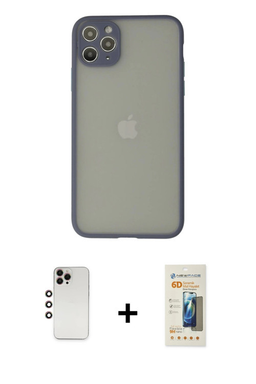 ieg™ iPhone 12 Pro Max Kılıf Ahenk Çizgi Serisi - Siyah 6D Mat Seramik Hayalet Nano Ekran Koruyucu +