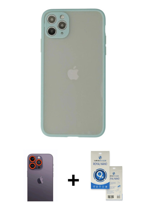 ieg™ iPhone 12 Pro Max Kılıf Ahenk Çizgi Serisi - Şeffaf Royal Nano Ekran Koruyucu + Turuncu Neon Fo