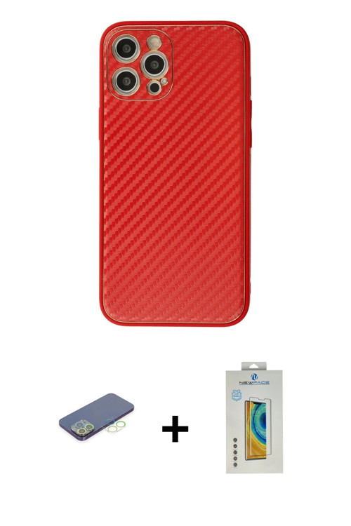 ieg™ iPhone 12 Pro Max Kılıf Ahenk Işık - Siyah Polymer Nano Ekran Koruyucu + Yeşil Renkli Kamera Le