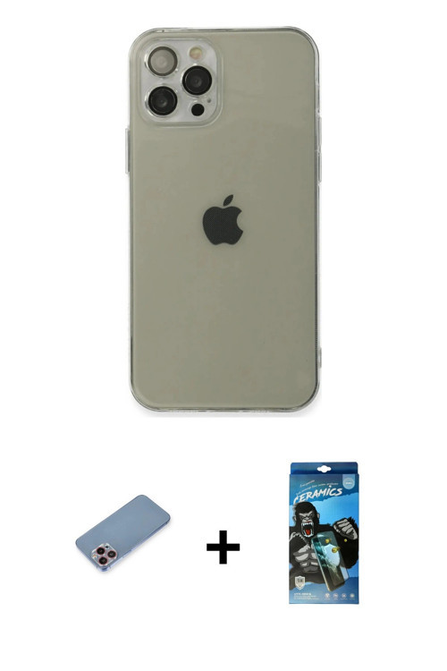 ieg™ iPhone 12 Pro Max Kılıf Ahenk Doku - Siyah 34D Izgaralı Cam + Pembe Shine Kamera Lens Koruma Ca