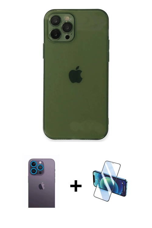 ieg™ iPhone 12 Pro Max Kılıf Ahenk Doku - Siyah 3D Antistatik Cam Ekran Koruyucu + Mavi Neon Fosforl