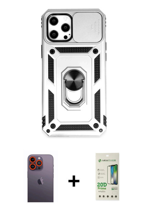 ieg™ iPhone 12 Pro Max Kılıf Ahenk Klasik - Siyah 20D Premium Cam Ekran Koruyucu + Turuncu Neon Fosf