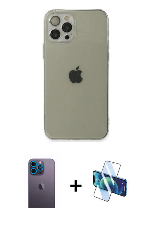 ieg™ iPhone 12 Pro Max Kılıf Ahenk Doku - Siyah 3D Antistatik Cam Ekran Koruyucu + Mavi Neon Fosforl